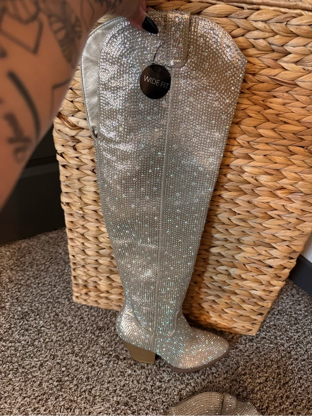 Sparkling Silver Rhinestone Over-the-Knee Boots